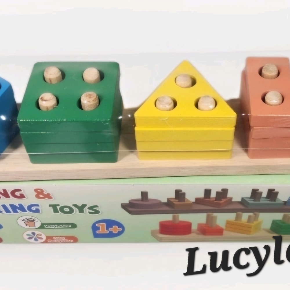 Wooden Shape Sorting Toy - Green, Yellow, Blue, Orange